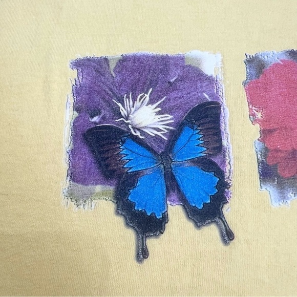 Vintage 90s Delta Pro Weight yellow butterfly print t shirt XXL - Picture 7 of 12